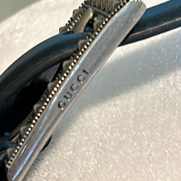 Gucci Women's M/L Black Leather Belt Square Embellished Buckle Contemporary New - Picture 9 of 10